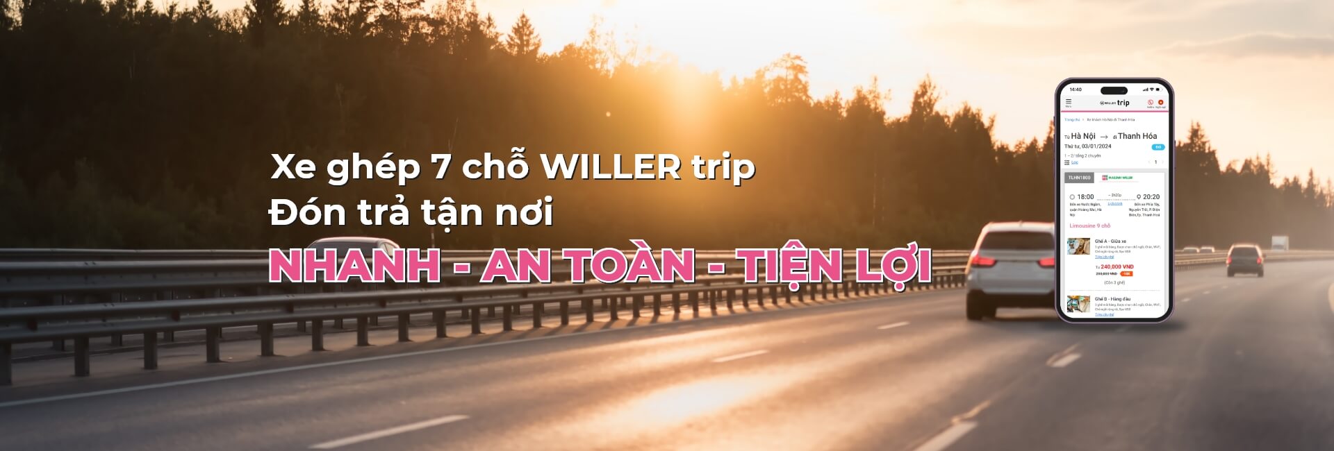 Xe ghép 7 chỗ WILLER trip đón trả tận nơi